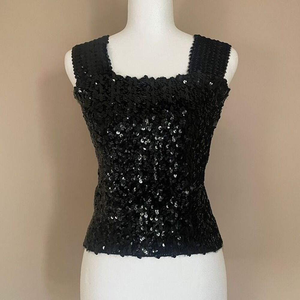 R&K Originals Small Sequin Black Crop Top Party Clubbing Going Out Stretch